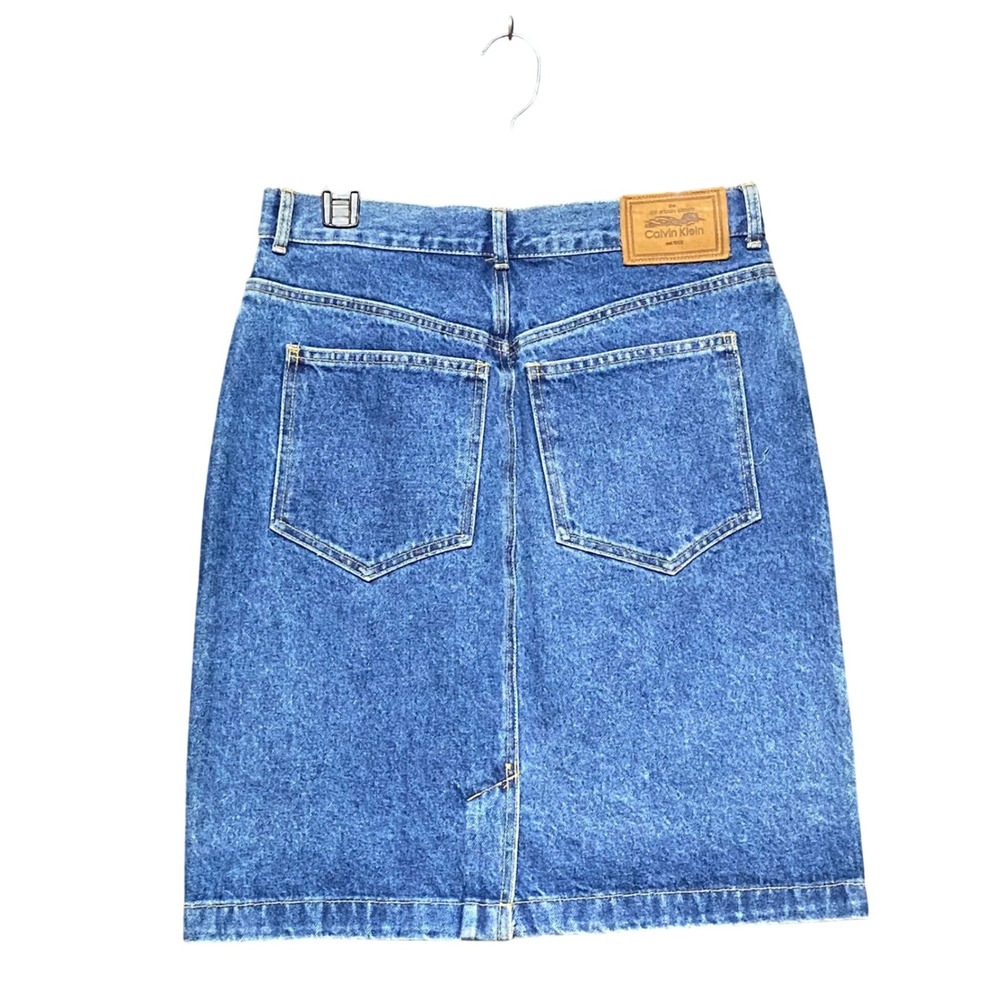 Vintage Calvin Klein Y2K Blue Denim Skirt Size 14 High Waist Made in USA 90s